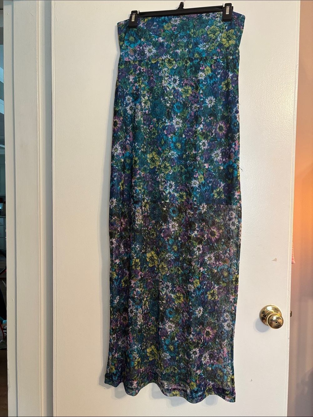 Rollover Floral Maxi Skirt in Teal and Purple